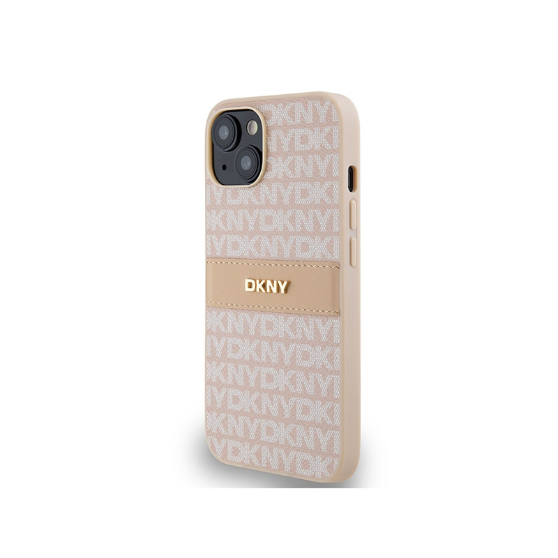 Etui DKNY Leather Mono Stripe & Metal Logo na iPhone 15 / 14 / 13 - różowe