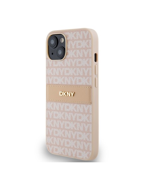 Etui DKNY Leather Mono Stripe & Metal Logo na iPhone 15 / 14 / 13 - różowe Etui DKNY Leather Mono Stripe & Metal Logo na iPhone 15 / 14 / 13 - różowe