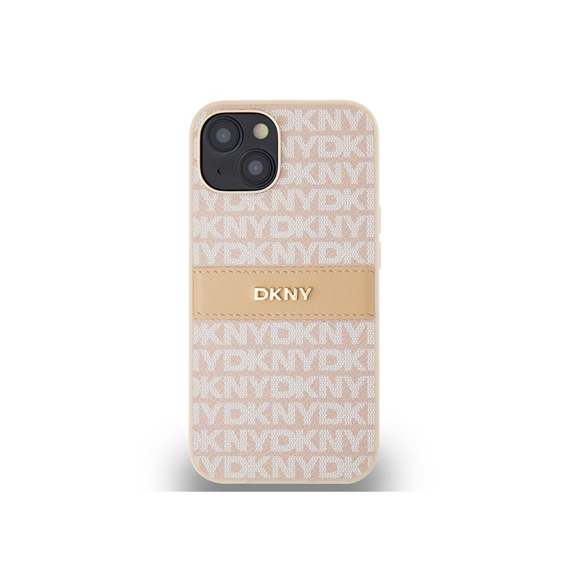 Etui DKNY Leather Mono Stripe & Metal Logo na iPhone 15 / 14 / 13 - różowe