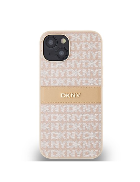 Etui DKNY Leather Mono Stripe & Metal Logo na iPhone 15 / 14 / 13 - różowe Etui DKNY Leather Mono Stripe & Metal Logo na iPhone 15 / 14 / 13 - różowe