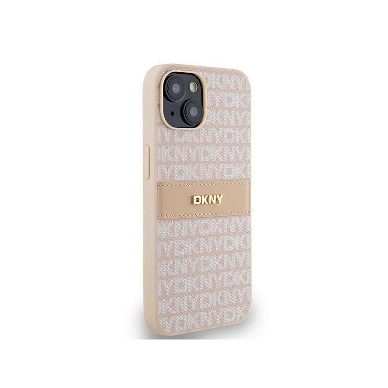Etui DKNY Leather Mono Stripe & Metal Logo na iPhone 15 / 14 / 13 - różowe