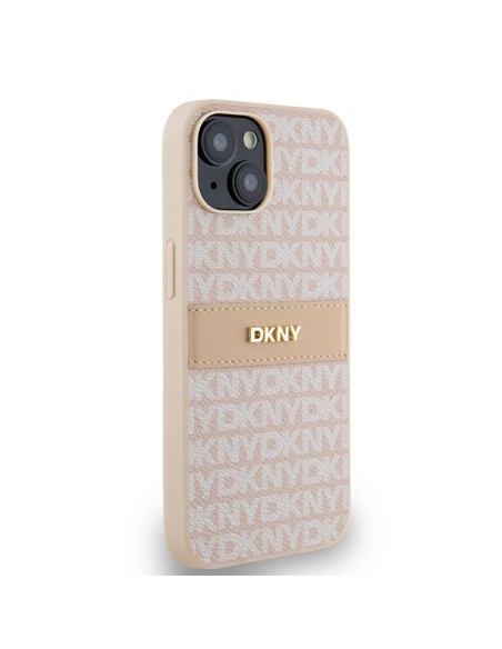 Etui DKNY Leather Mono Stripe & Metal Logo na iPhone 15 / 14 / 13 - różowe Etui DKNY Leather Mono Stripe & Metal Logo na iPhone 15 / 14 / 13 - różowe
