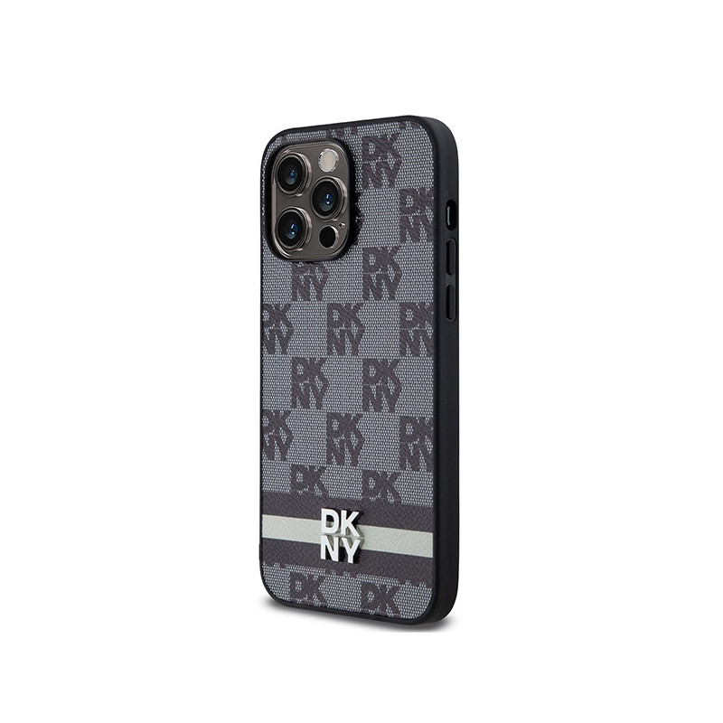 Etui DKNY Leather Checkered Mono Pattern & Printed Stripes na iPhone 14 Pro Max - czarne