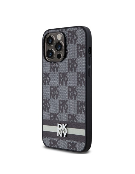 Etui DKNY Leather Checkered Mono Pattern & Printed Stripes na iPhone 14 Pro Max - czarne Etui DKNY Leather Checkered Mono Pattern & Printed Stripes na iPhone 14 Pro Max - czarne