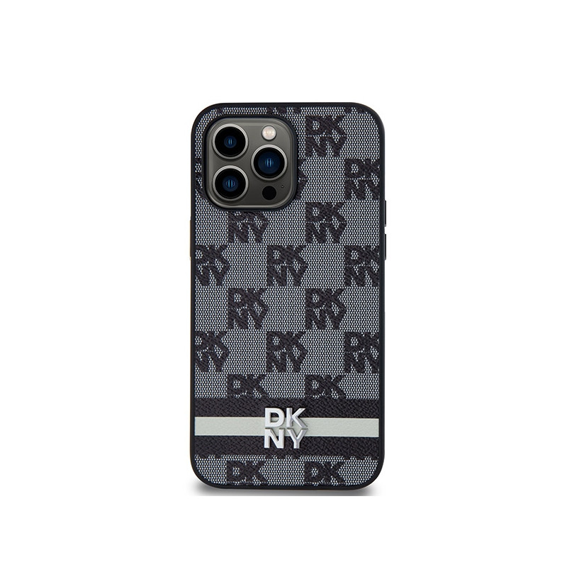 Etui DKNY Leather Checkered Mono Pattern & Printed Stripes na iPhone 14 Pro Max - czarne