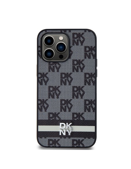 Etui DKNY Leather Checkered Mono Pattern & Printed Stripes na iPhone 14 Pro Max - czarne Etui DKNY Leather Checkered Mono Pattern & Printed Stripes na iPhone 14 Pro Max - czarne