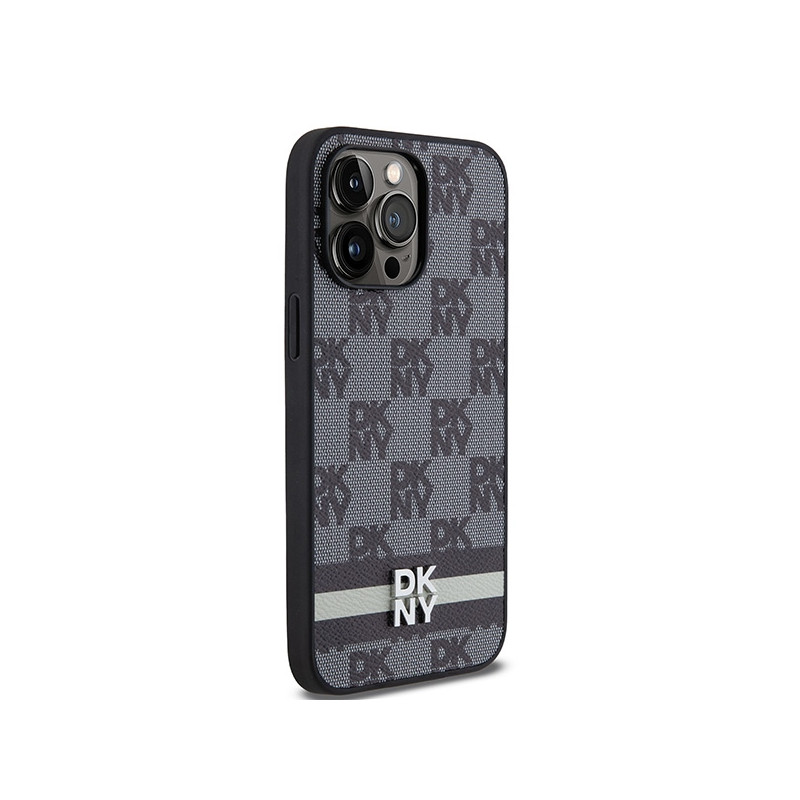 Etui DKNY Leather Checkered Mono Pattern & Printed Stripes na iPhone 14 Pro Max - czarne