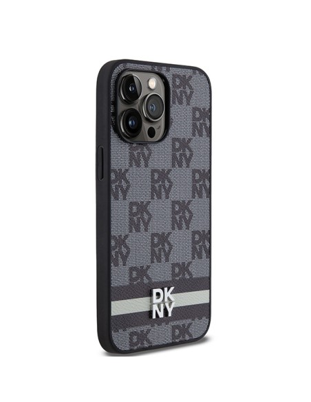 Etui DKNY Leather Checkered Mono Pattern & Printed Stripes na iPhone 14 Pro Max - czarne Etui DKNY Leather Checkered Mono Pattern & Printed Stripes na iPhone 14 Pro Max - czarne
