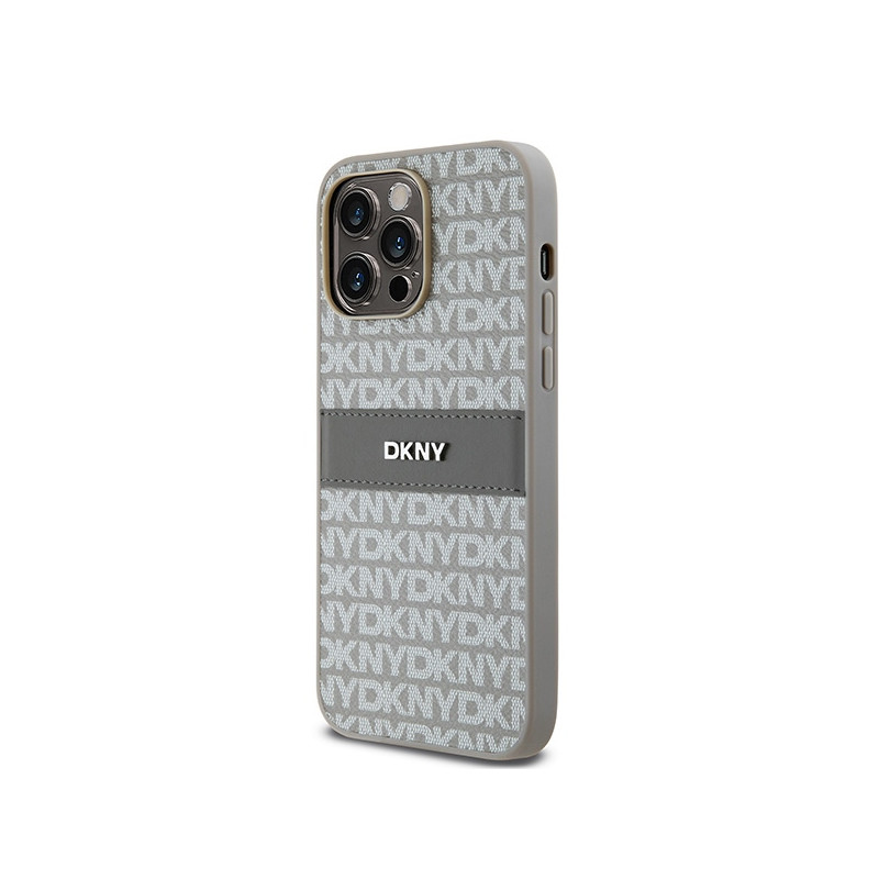 Etui DKNY Leather Mono Stripe & Metal Logo na iPhone 14 Pro Max - beżowe