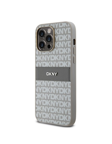 Etui DKNY Leather Mono Stripe & Metal Logo na iPhone 14 Pro Max - beżowe Etui DKNY Leather Mono Stripe & Metal Logo na iPhone 14 Pro Max - beżowe