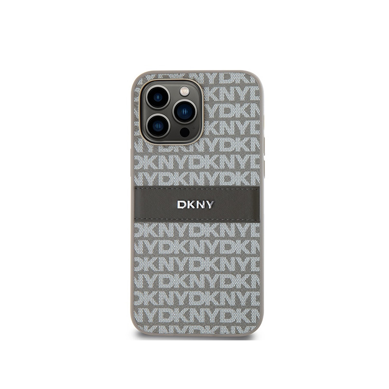 Etui DKNY Leather Mono Stripe & Metal Logo na iPhone 14 Pro Max - beżowe