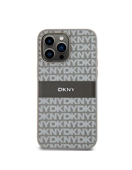 Etui DKNY Leather Mono Stripe & Metal Logo na iPhone 14 Pro Max - beżowe Etui DKNY Leather Mono Stripe & Metal Logo na iPhone 14 Pro Max - beżowe
