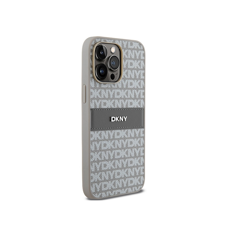 Etui DKNY Leather Mono Stripe & Metal Logo na iPhone 14 Pro Max - beżowe
