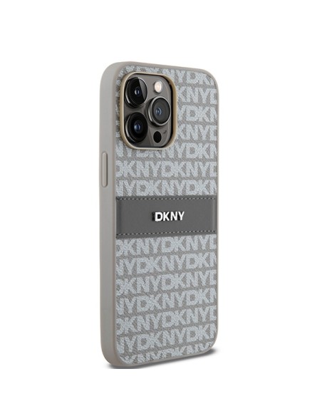 Etui DKNY Leather Mono Stripe & Metal Logo na iPhone 14 Pro Max - beżowe Etui DKNY Leather Mono Stripe & Metal Logo na iPhone 14 Pro Max - beżowe