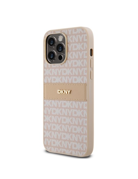 Etui DKNY Leather Mono Stripe & Metal Logo na iPhone 14 Pro Max - różowe Etui DKNY Leather Mono Stripe & Metal Logo na iPhone 14 Pro Max - różowe