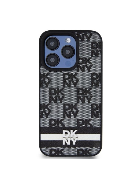 Etui DKNY Leather Checkered Mono Pattern & Printed Stripes na iPhone 15 Pro - czarne