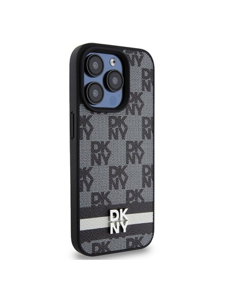 Etui DKNY Leather Checkered Mono Pattern & Printed Stripes na iPhone 15 Pro - czarne