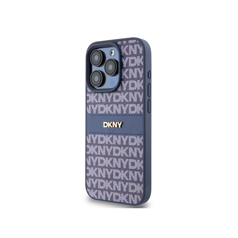 Etui DKNY Leather Mono Stripe & Metal Logo na iPhone 15 Pro - niebieskie