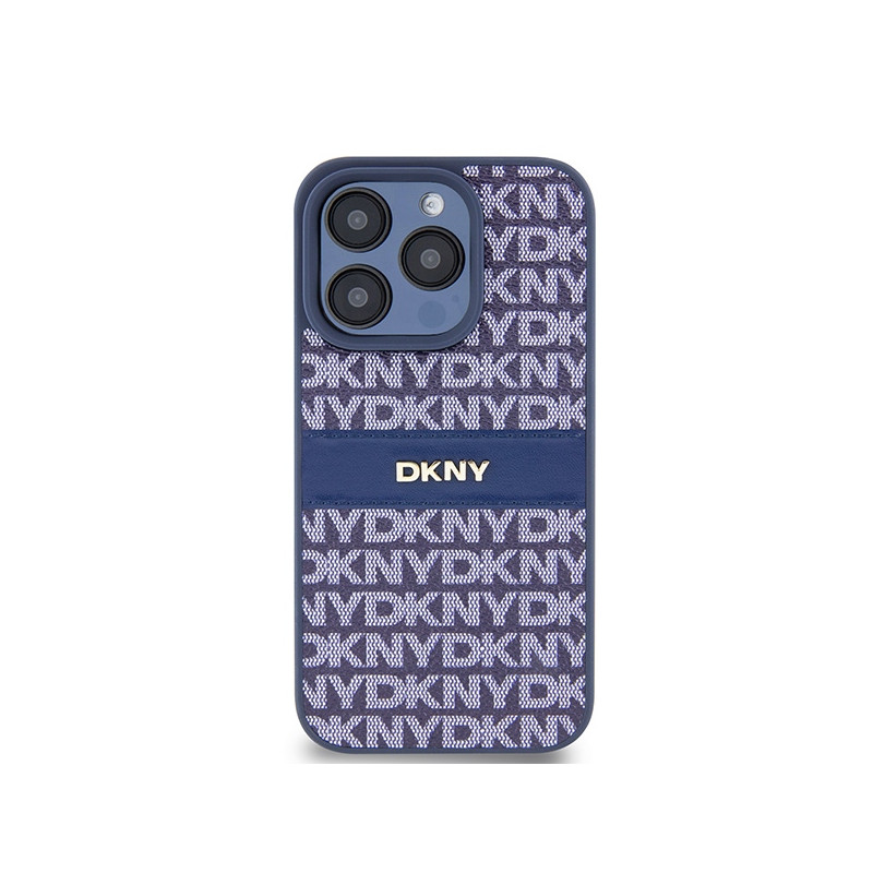 Etui DKNY Leather Mono Stripe & Metal Logo na iPhone 15 Pro - niebieskie