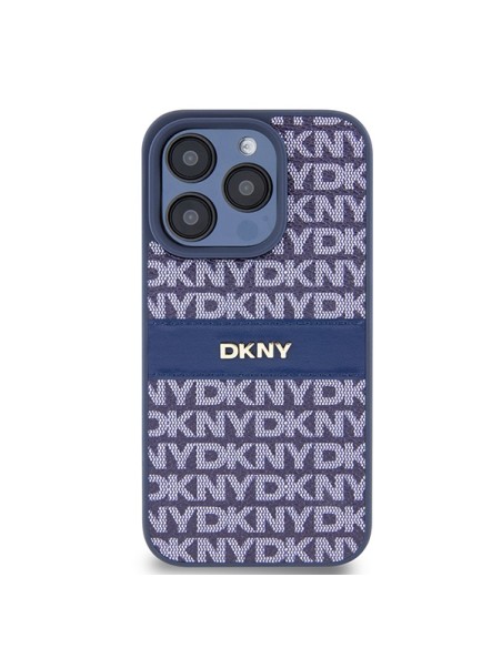 Etui DKNY Leather Mono Stripe & Metal Logo na iPhone 15 Pro - niebieskie Etui DKNY Leather Mono Stripe & Metal Logo na iPhone 15 Pro - niebieskie