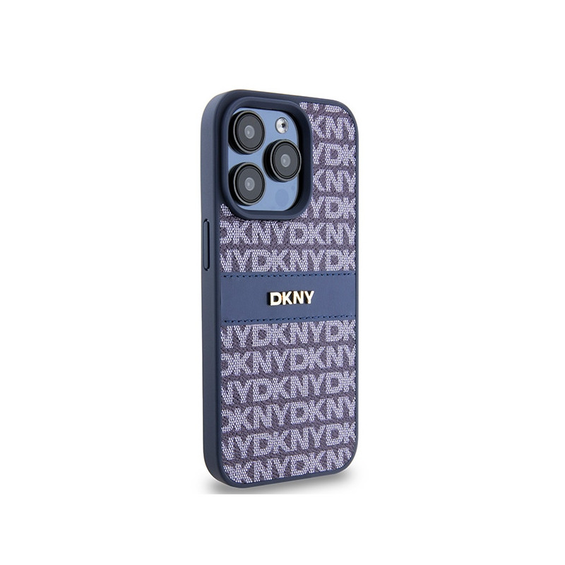 Etui DKNY Leather Mono Stripe & Metal Logo na iPhone 15 Pro - niebieskie
