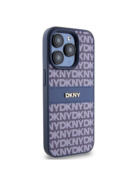 Etui DKNY Leather Mono Stripe & Metal Logo na iPhone 15 Pro - niebieskie Etui DKNY Leather Mono Stripe & Metal Logo na iPhone 15 Pro - niebieskie