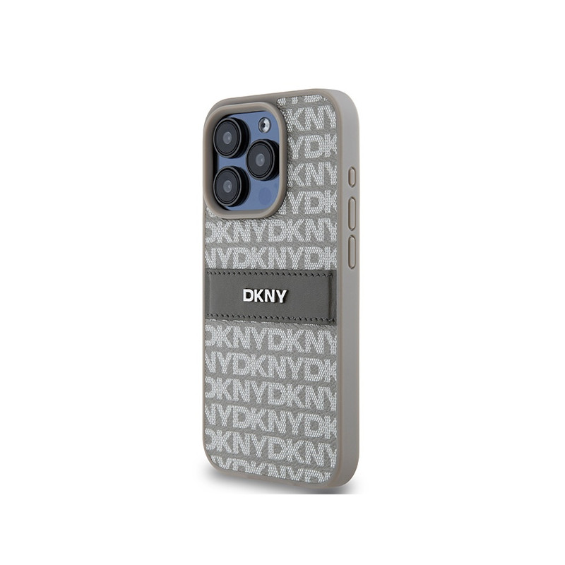 Etui DKNY Leather Mono Stripe & Metal Logo na iPhone 15 Pro - beżowe