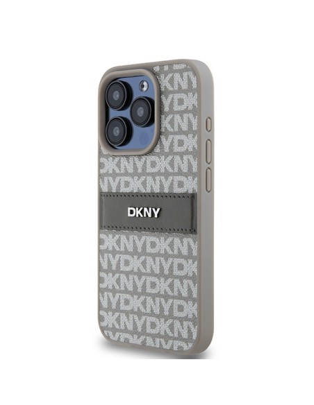 Etui DKNY Leather Mono Stripe & Metal Logo na iPhone 15 Pro - beżowe Etui DKNY Leather Mono Stripe & Metal Logo na iPhone 15 Pro - beżowe