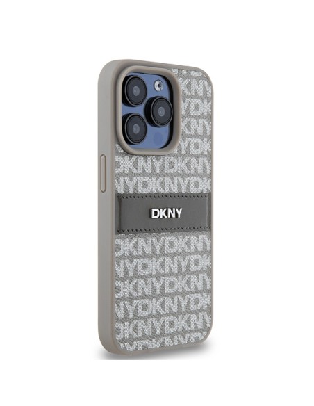 Etui DKNY Leather Mono Stripe & Metal Logo na iPhone 15 Pro - beżowe Etui DKNY Leather Mono Stripe & Metal Logo na iPhone 15 Pro - beżowe