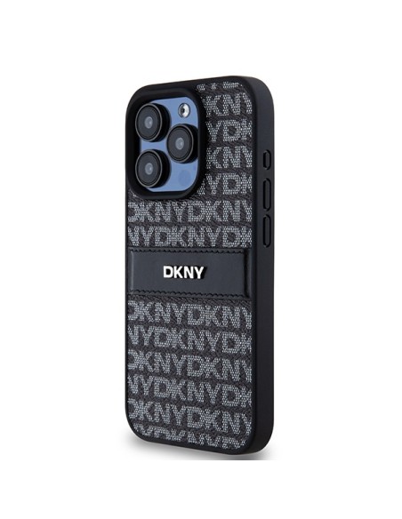 Etui DKNY Leather Mono Stripe & Metal Logo na iPhone 15 Pro - czarne Etui DKNY Leather Mono Stripe & Metal Logo na iPhone 15 Pro - czarne