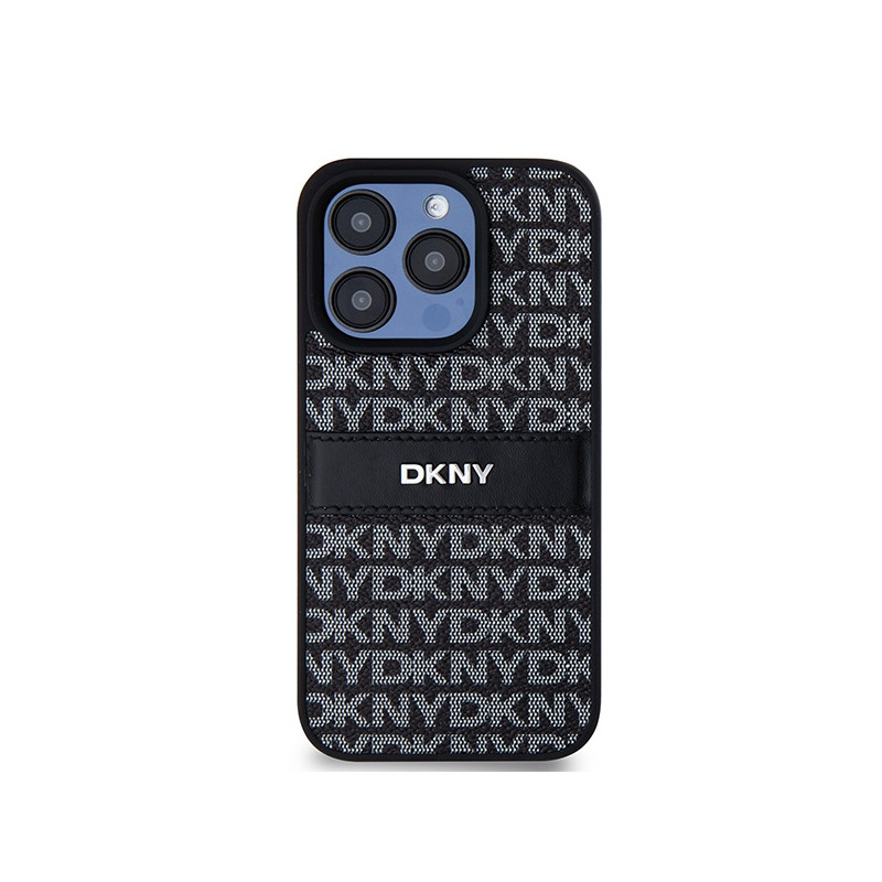 Etui DKNY Leather Mono Stripe & Metal Logo na iPhone 15 Pro - czarne