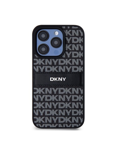 Etui DKNY Leather Mono Stripe & Metal Logo na iPhone 15 Pro - czarne Etui DKNY Leather Mono Stripe & Metal Logo na iPhone 15 Pro - czarne