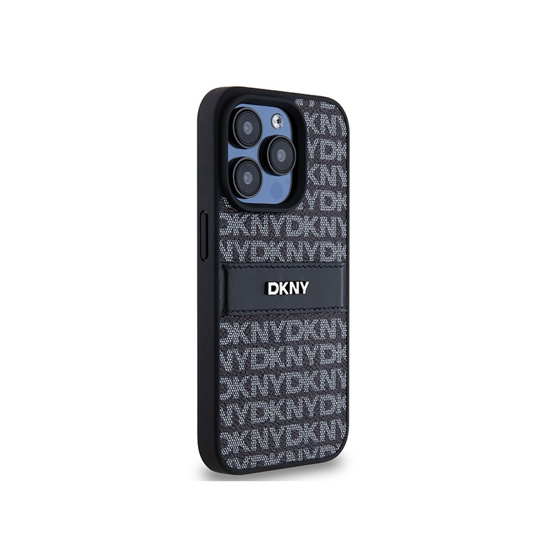 Etui DKNY Leather Mono Stripe & Metal Logo na iPhone 15 Pro - czarne