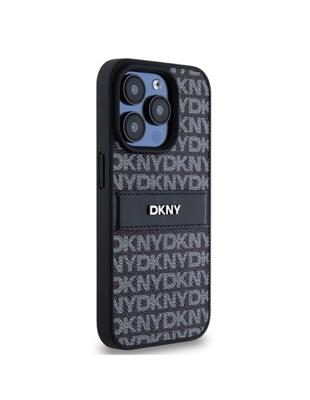 Etui DKNY Leather Mono Stripe & Metal Logo na iPhone 15 Pro - czarne Etui DKNY Leather Mono Stripe & Metal Logo na iPhone 15 Pro - czarne