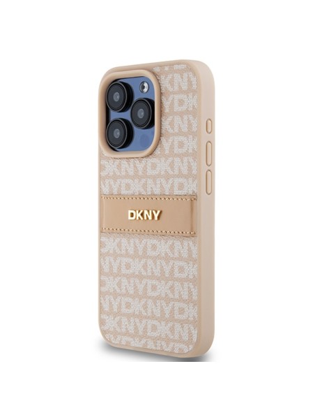 Etui DKNY Leather Mono Stripe & Metal Logo na iPhone 15 Pro - różowe