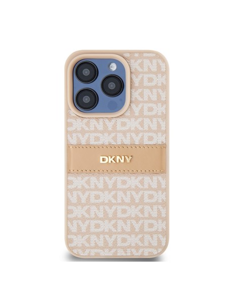 Etui DKNY Leather Mono Stripe & Metal Logo na iPhone 15 Pro - różowe