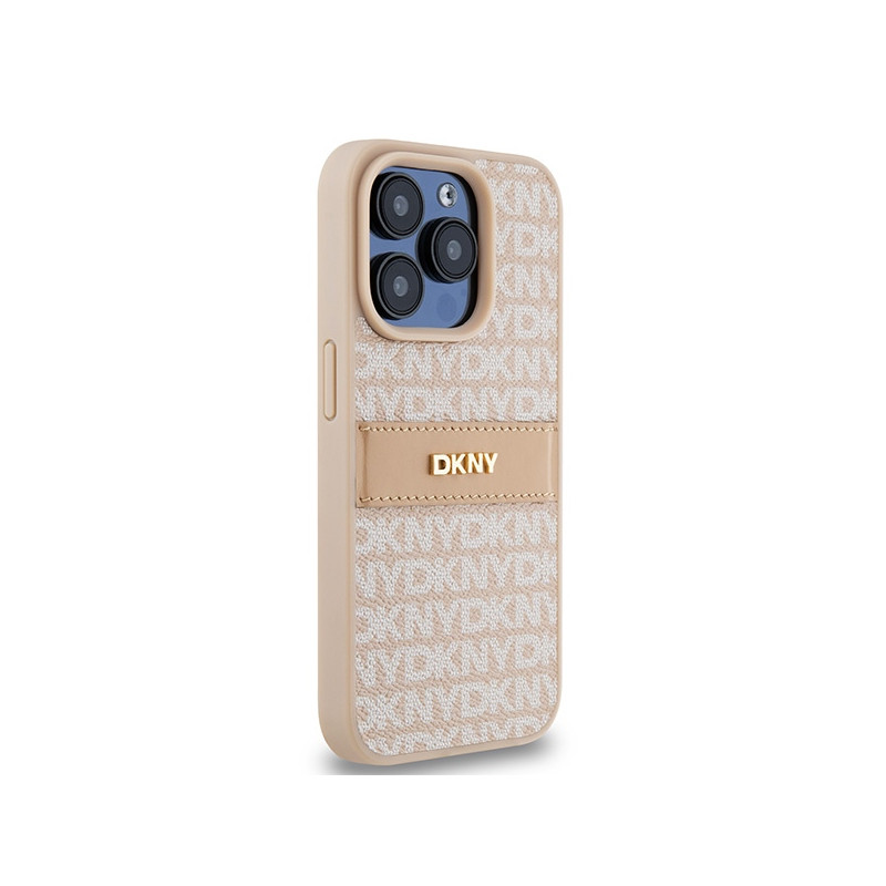 Etui DKNY Leather Mono Stripe & Metal Logo na iPhone 15 Pro - różowe