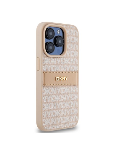 Etui DKNY Leather Mono Stripe & Metal Logo na iPhone 15 Pro - różowe