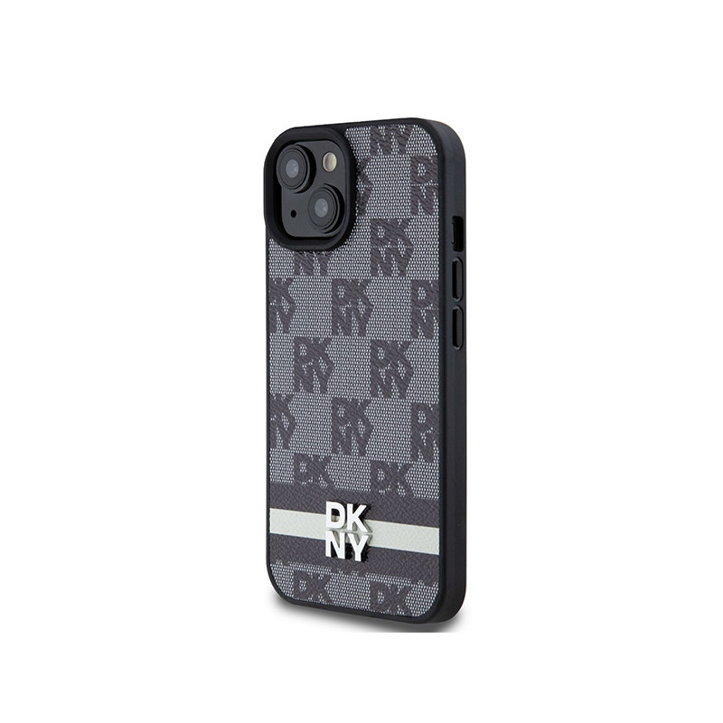 Etui DKNY Leather Checkered Mono Pattern & Printed Stripes na iPhone 15 Plus / 14 Plus - czarne