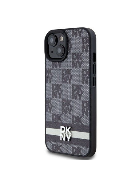 Etui DKNY Leather Checkered Mono Pattern & Printed Stripes na iPhone 15 Plus / 14 Plus - czarne Etui DKNY Leather Checkered Mono Pattern & Printed Stripes na iPhone 15 Plus / 14 Plus - czarne