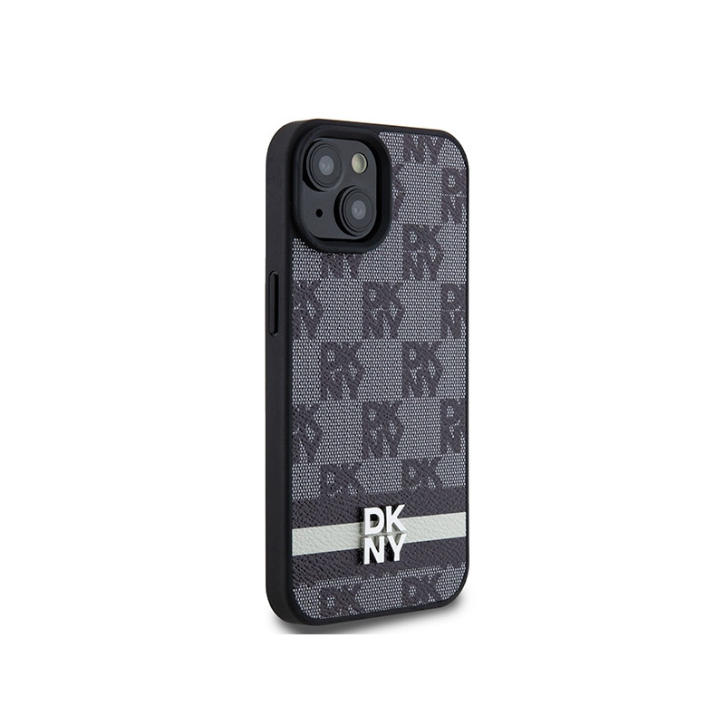 Etui DKNY Leather Checkered Mono Pattern & Printed Stripes na iPhone 15 Plus / 14 Plus - czarne
