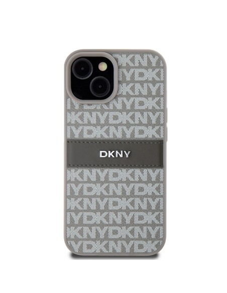 Etui DKNY Leather Mono Stripe & Metal Logo na iPhone 15 Plus / 14 Plus - beżowe Etui DKNY Leather Mono Stripe & Metal Logo na iPhone 15 Plus / 14 Plus - beżowe