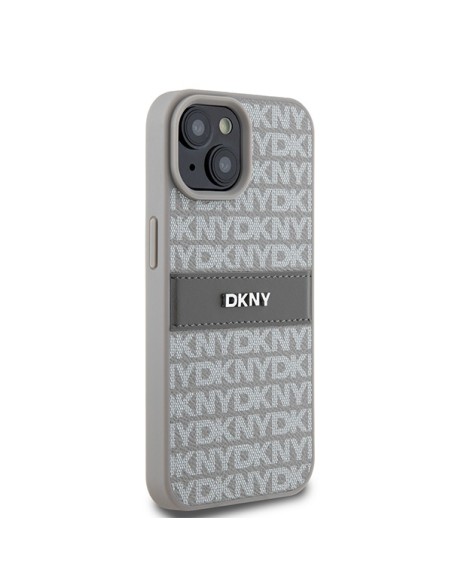 Etui DKNY Leather Mono Stripe & Metal Logo na iPhone 15 Plus / 14 Plus - beżowe Etui DKNY Leather Mono Stripe & Metal Logo na iPhone 15 Plus / 14 Plus - beżowe