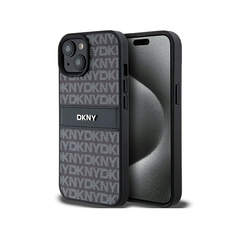 Etui DKNY Leather Mono Stripe & Metal Logo na iPhone 15 Plus / 14 Plus - czarne