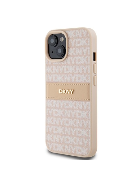 Etui DKNY Leather Mono Stripe & Metal Logo na iPhone 15 Plus / 14 Plus - różowe