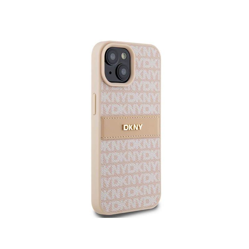 Etui DKNY Leather Mono Stripe & Metal Logo na iPhone 15 Plus / 14 Plus - różowe