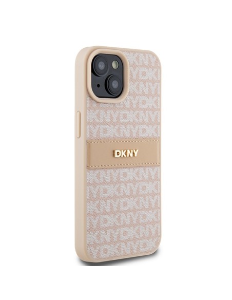 Etui DKNY Leather Mono Stripe & Metal Logo na iPhone 15 Plus / 14 Plus - różowe