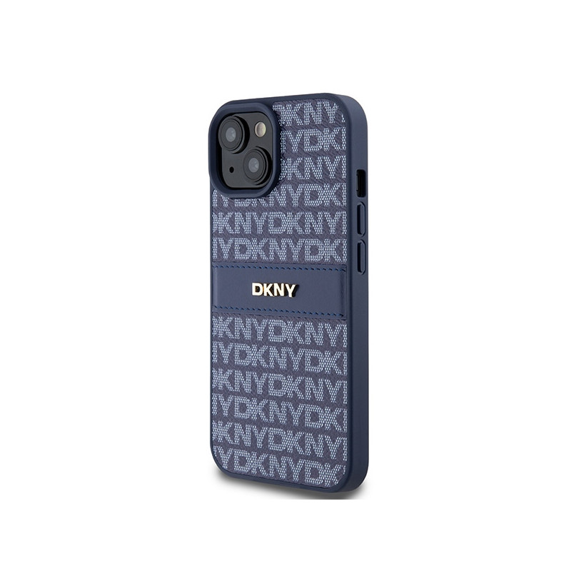 Etui DKNY Leather Mono Stripe & Metal Logo na iPhone 15 / 14 / 13 - niebieskie