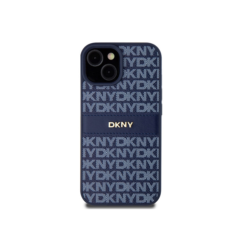 Etui DKNY Leather Mono Stripe & Metal Logo na iPhone 15 / 14 / 13 - niebieskie