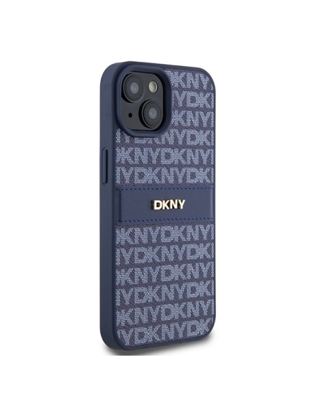 Etui DKNY Leather Mono Stripe & Metal Logo na iPhone 15 / 14 / 13 - niebieskie Etui DKNY Leather Mono Stripe & Metal Logo na iPhone 15 / 14 / 13 - niebieskie